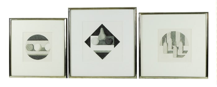 +Gerald Garston (Connecticut, 1925-1994), three framed ink drawings, details include: “Four