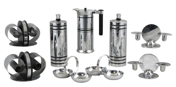 CHROMEWARE: Chase, etc., nine pieces of Art Deco chromeware, including: Howard Reichenbach "Gaiety"