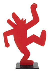 SCULPTURE: Keith Haring (American, 1958-1990) "Dancing Red Dog", 1986, steel, Contemporary sculpture