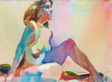 Don Andrews (American, 20th/ 21st C.), "Female Nude", watercolor on paper, depicts seated female