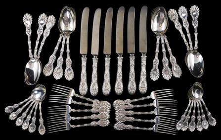 STERLING: "Radiant" sterling silver flatware by Whiting Manf. Co., forty pieces, patented 1895,