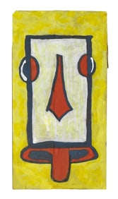 Rafael Ferrer (Puerto Rican, b. 1933), mask drawing, 2012, mixed media on brown paper bag, gouache/