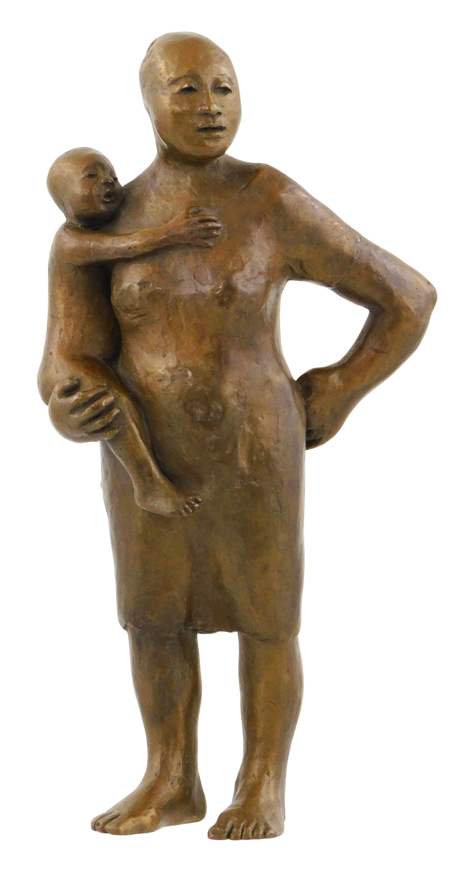 SCULPTURE: Bronze figure of standing mother holding child in the manner of Zuniga, 20th C., unsigned (1 of 5)