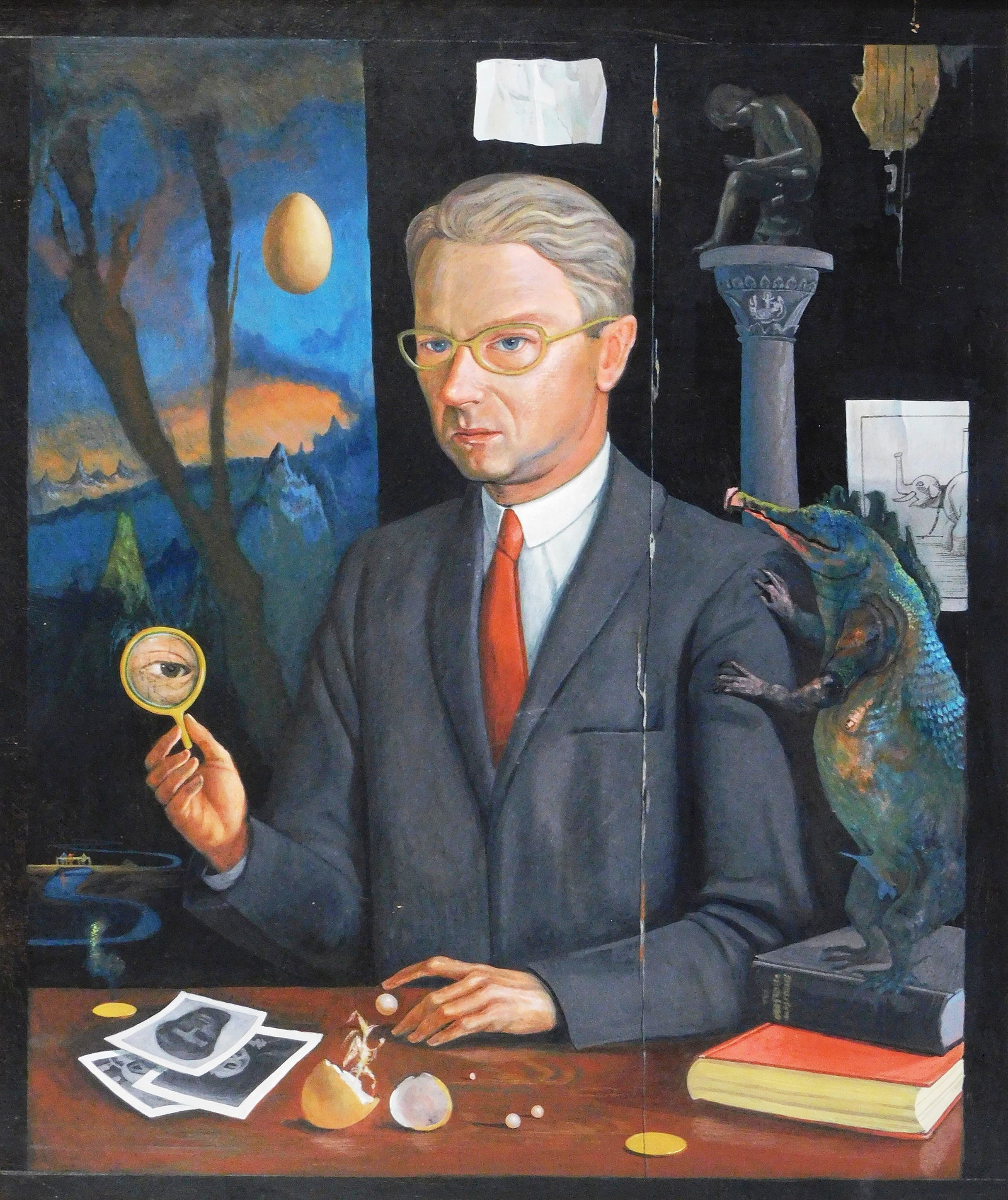 William A. McCloy (American, 1913 - 2000), "The Art Historian", c. 1949, lacquer on Masonite, (1 of 3)