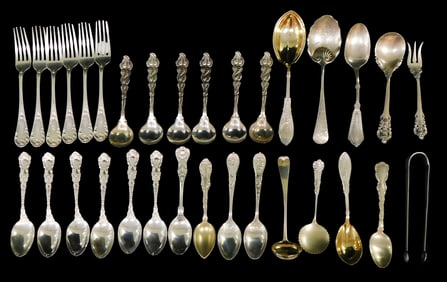 STERLING: Tiffany & Co., Gorham, Whiting, Wallace, Dominick & Haff, Theo. Starr, etc., thirty-one