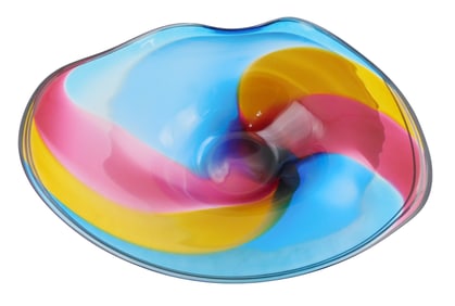 +ART GLASS: Janet and Rick Nicholson, "Wave Bowl in Aqua, Ruby, Gold", studio glass hand-blown wave