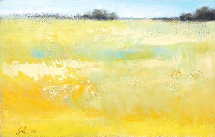 +Julian Sheres (20th C.), "Cape Meadow", 1993, oil on panel, impressionistic meadow scene, textured