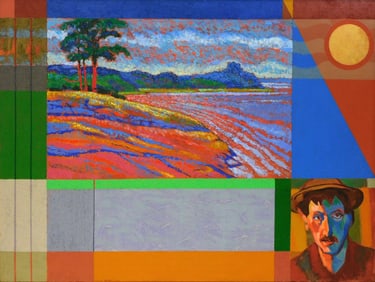 William A. McCloy (American, 1913 - 2000), "Untitled Geometric Landscape", 1993, oil and sand on