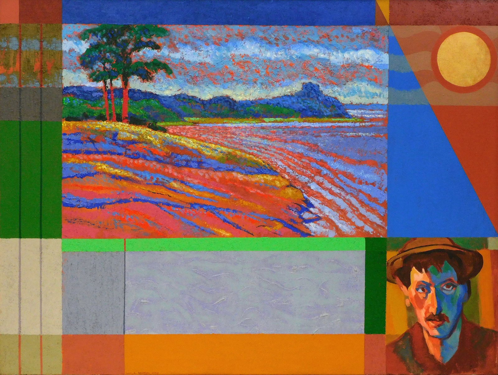 William A. McCloy (American, 1913 - 2000), "Untitled Geometric Landscape", 1993, oil and sand on (1 of 4)