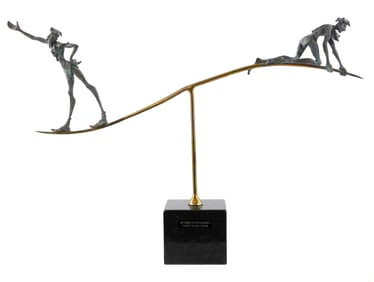 +SCULPTURE: Patrick Villiers Farrow (American, 1942-2009), “Optimist / Pessimist??, 1988, metal