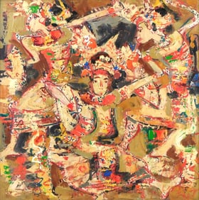 +Nyoman Gunarsa (Indonesian, 1944-2017), Contemporary Expressionist painting of Balinese dancers,