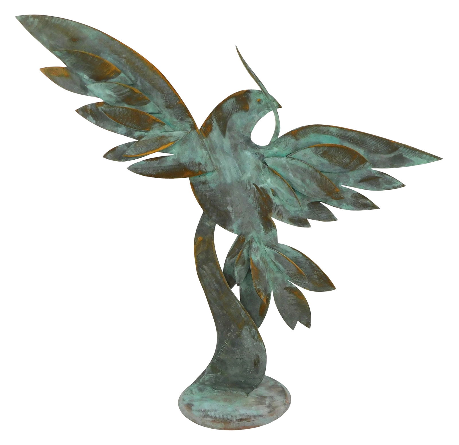 SCULPTURE: Roger DiTarando (Connecticut, 20th C.), copper sculpture of bird in flight, greened (1 of 4)
