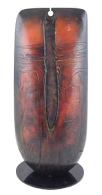 +Attributed to Peter Hayes (British, b. 1946), tall Raku-fired ceramic vessel, unsigned, textured
