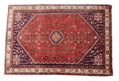 RUG: Abadeh, 3' x 5', 1930's - 1940's, wool on cotton, deep red ground, midnight spandrels,