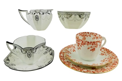 Shelley China, seven pieces, including: four pieces Queen Anne "Garland of Flowers" pattern, #11612,