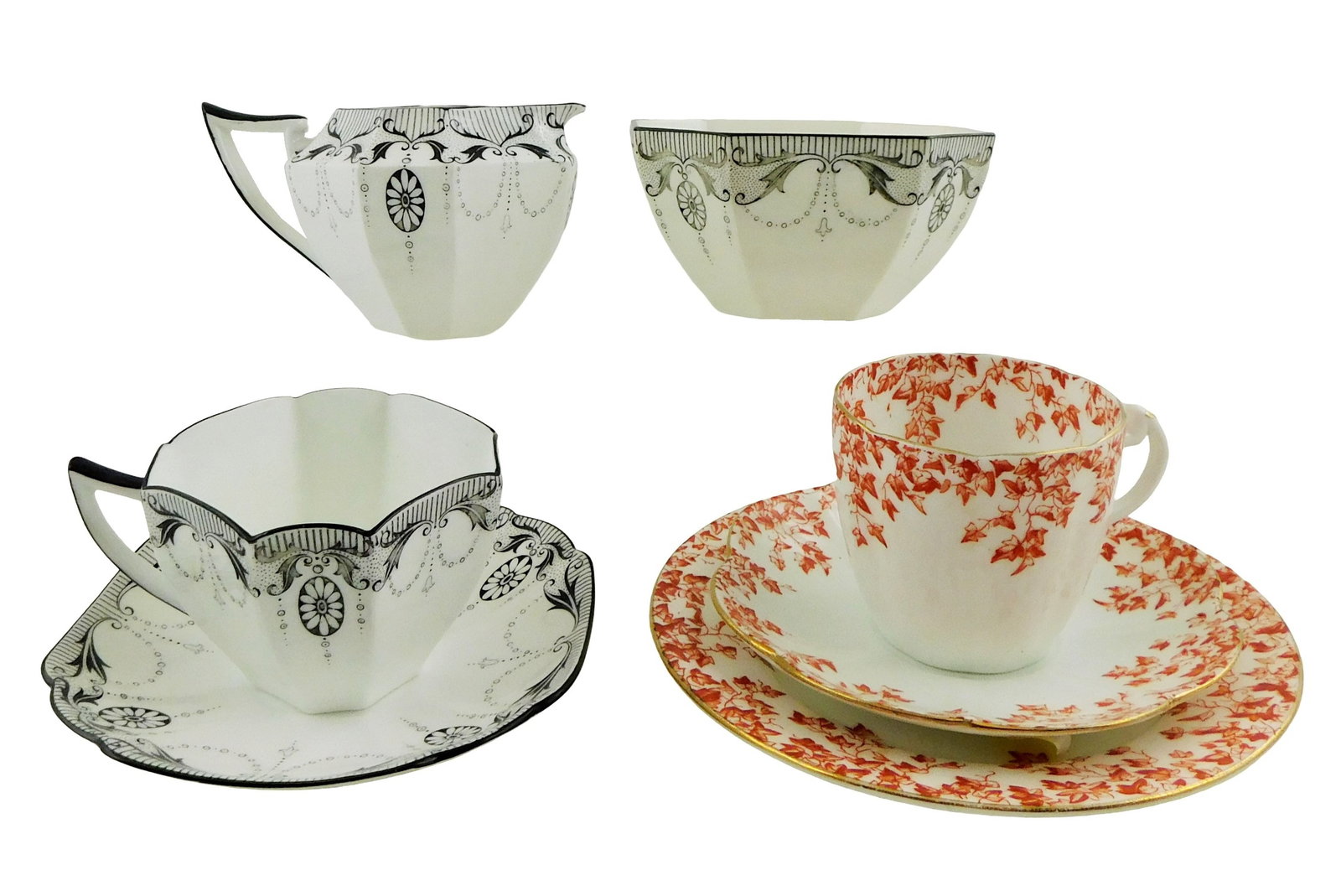 Shelley China, seven pieces, including: four pieces Queen Anne "Garland of Flowers" pattern, #11612, (1 of 7)