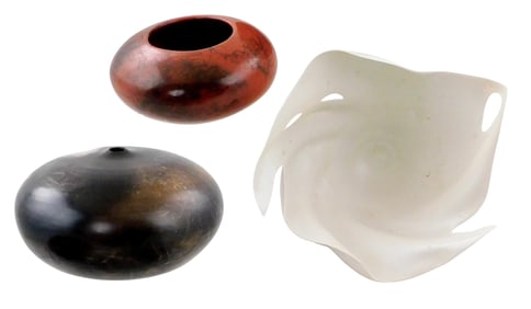 ART POTTERY: Susan Reeder, Ann Jeremiah, etc., three signed 20th C. ceramic vessels, details