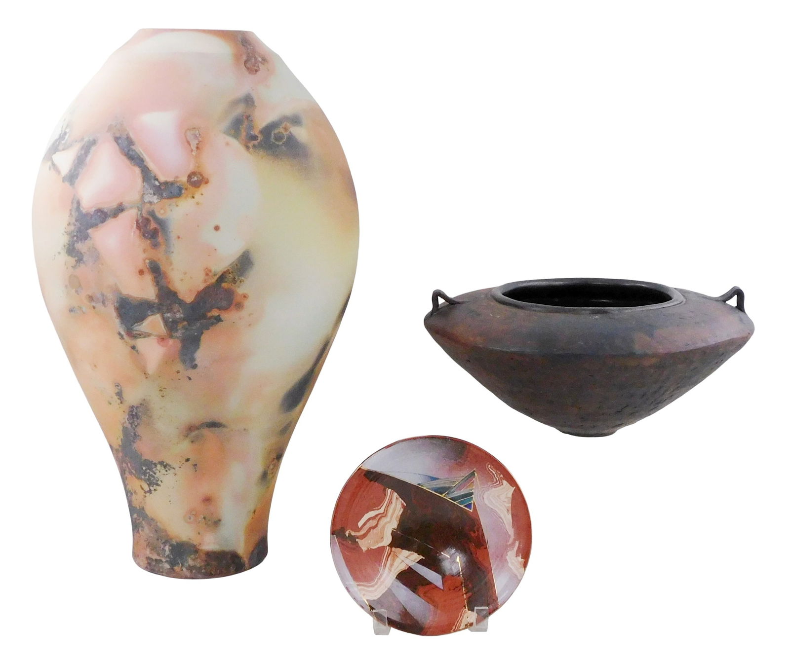 ART POTTERY: Three Contemporary ceramic vessels, two signed, details include: one appears signed (1 of 6)