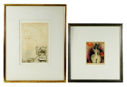 Mordecai Moreh (Israeli, 1937-2004) and other, two etchings, featuring Mordecai Moreh, “Artist at