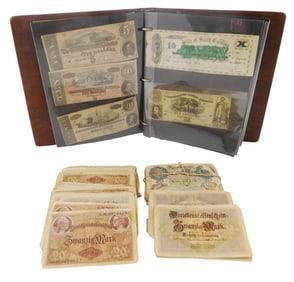Interesting currency collection. Includes 15 Confederate and Southern states currency ranging from