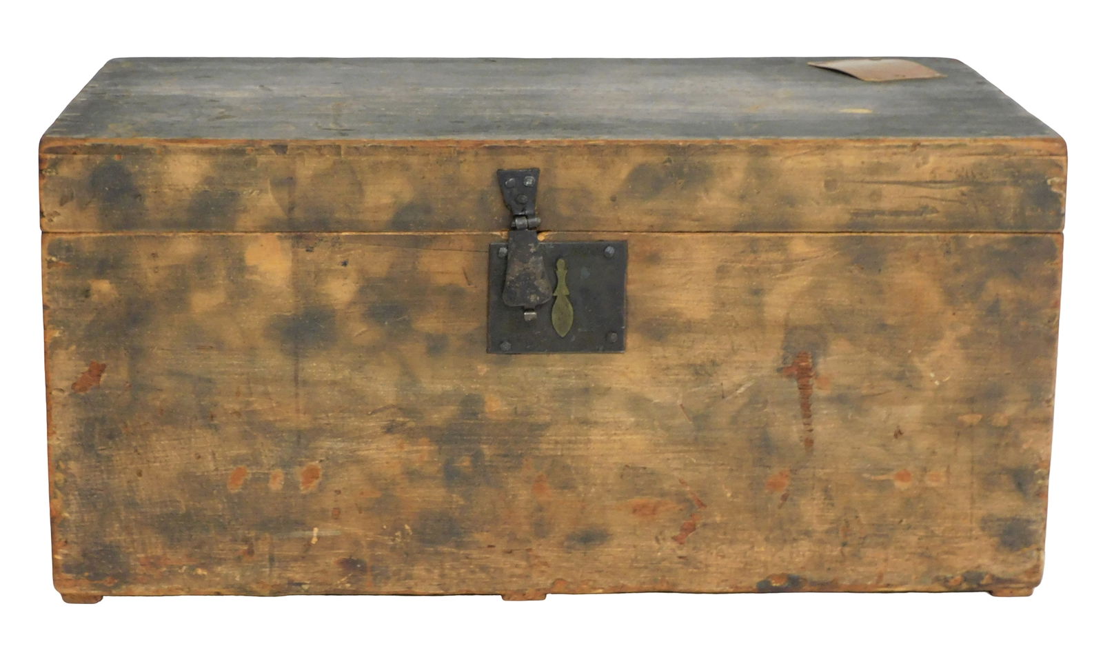 19th C. tool chest or sea captain’s chest, American, wooden construction, hand hammered hardware, (1 of 2)