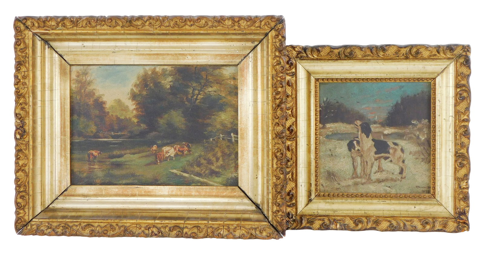 Two 19th C. oil paintings, the first, a small study after "Lost Dogs", original by Otto von Thoren (1 of 5)