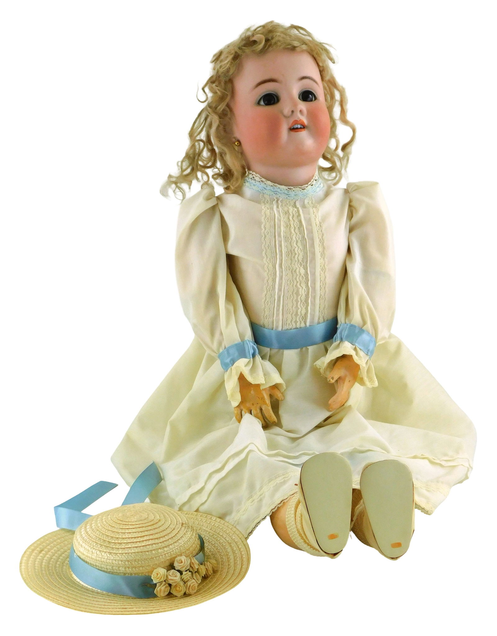 DOLL: Heinrich Handwerck & Halbig 30" Bisque Doll, No. 6 ½, composition jointed body, sleep eyes, (1 of 4)