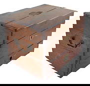 19th C. cased apothecary or medicine chest, possibly naval, fitted interior with numerous original: 19th C. cased apothecary or medicine chest, possibly naval, fitted interior with numerous original bottles, most with original labels or remnants of, and other medicinal items, over single drawer