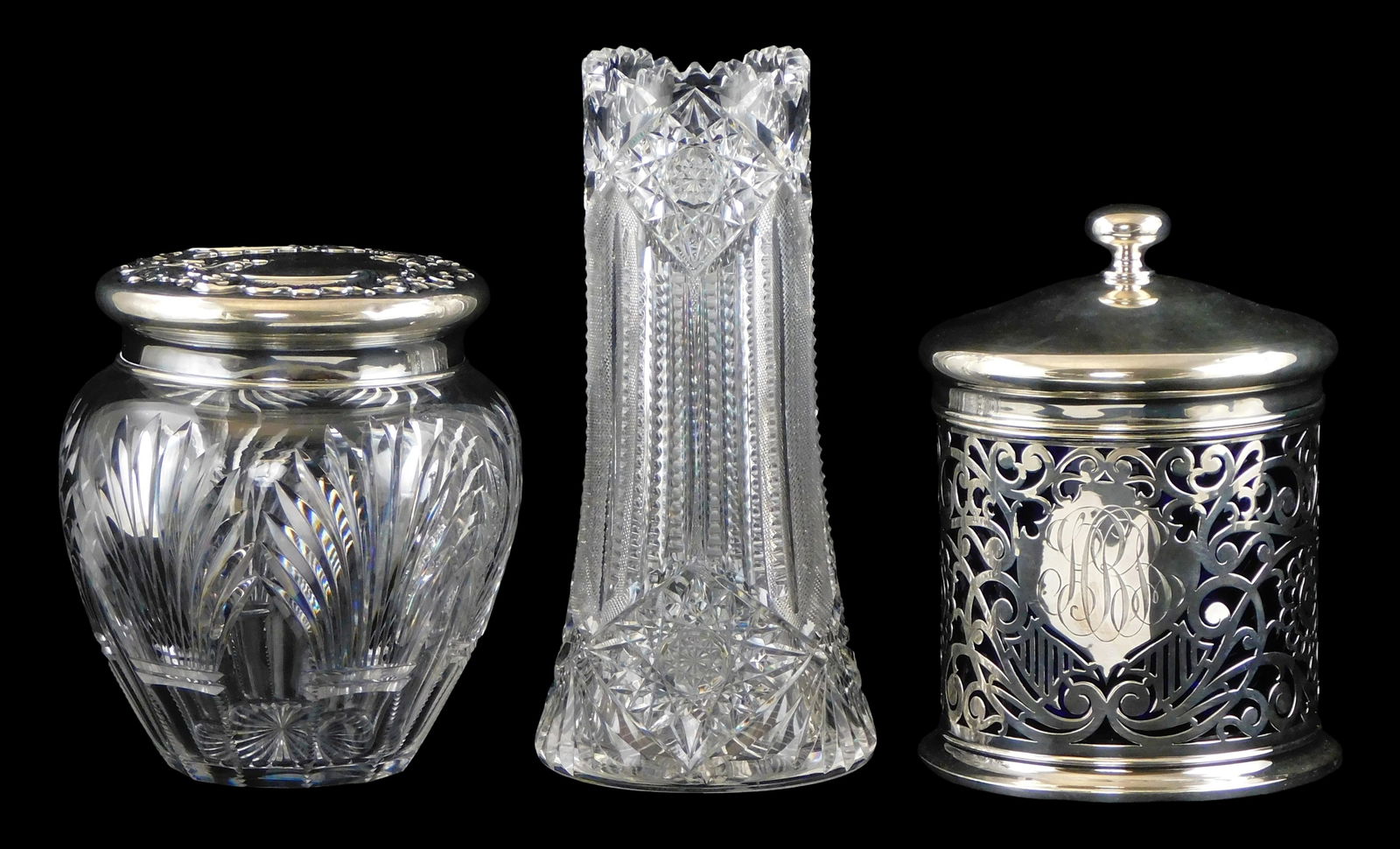 STERLING: Sterling and cut glass servingware, American makers, three pieces including a cut crystal (1 of 4)