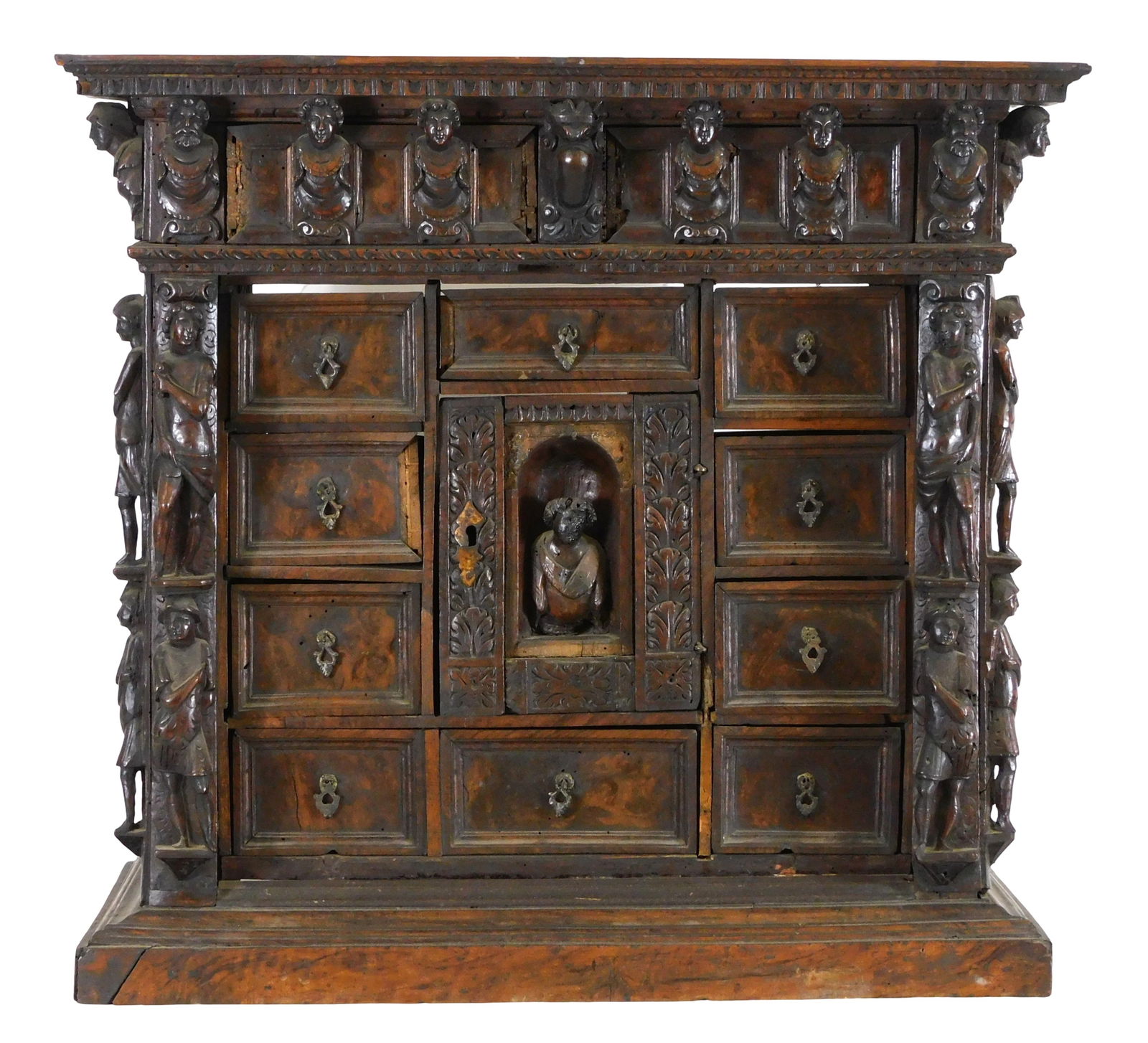 Continental desk/cabinet, portable desk meant to rest on legs, decorated with twenty-two carved (1 of 5)