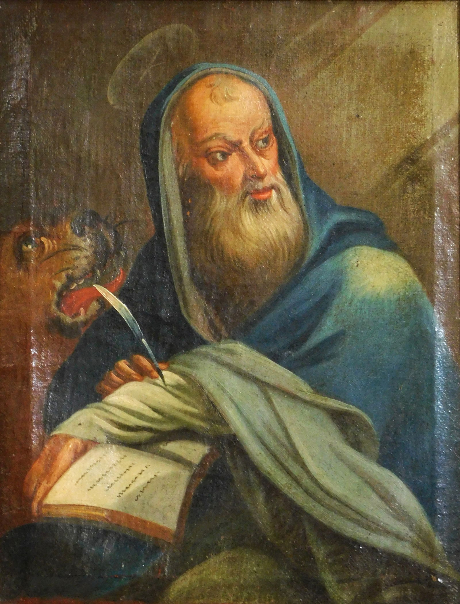 Early oil on canvas of a Saint, probably17th/18th C. Continental but with heavy loss and (1 of 3)