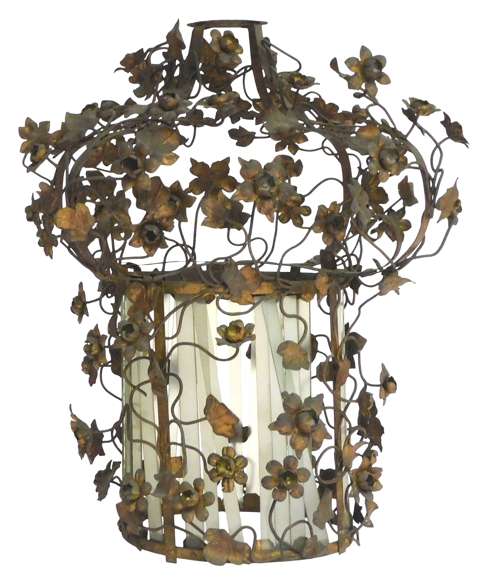 LIGHTING: Continental hanging hall lantern toleware, late 19th/ early 20th C., likely French, (1 of 2)