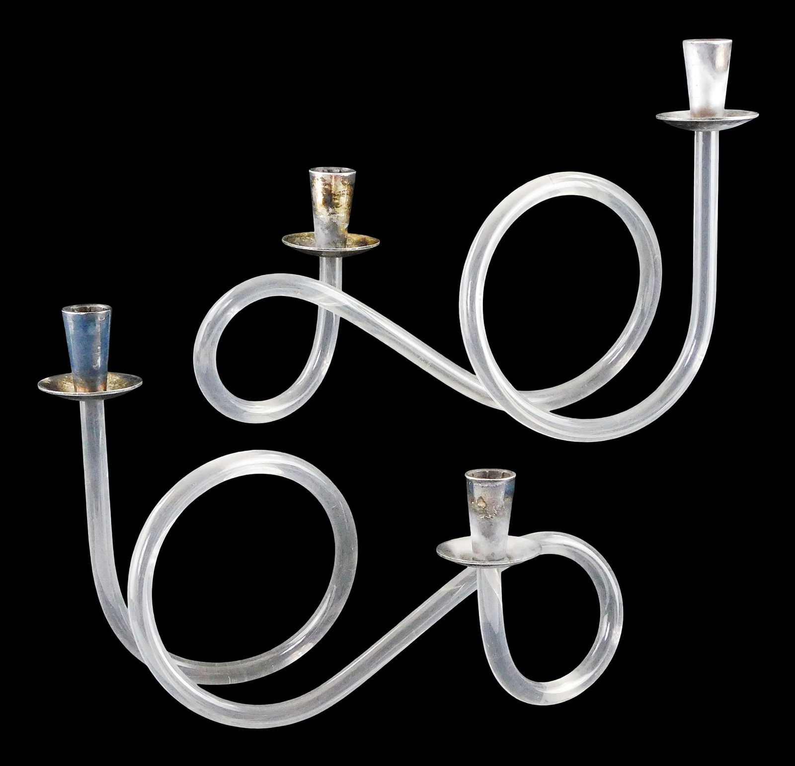 Dorothy Thorpe Lucite and metal candlesticks, second half of the 20th C., winding pretzel-form (1 of 4)