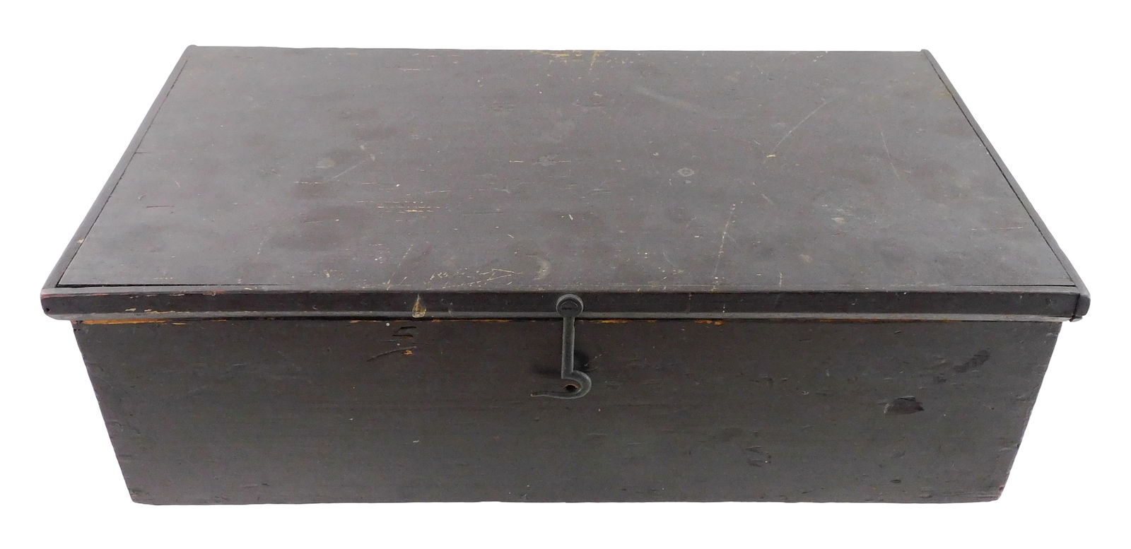 Storage box, American, 19th C., pine or poplar, black paint with gray interior, wear consistent with (1 of 3)
