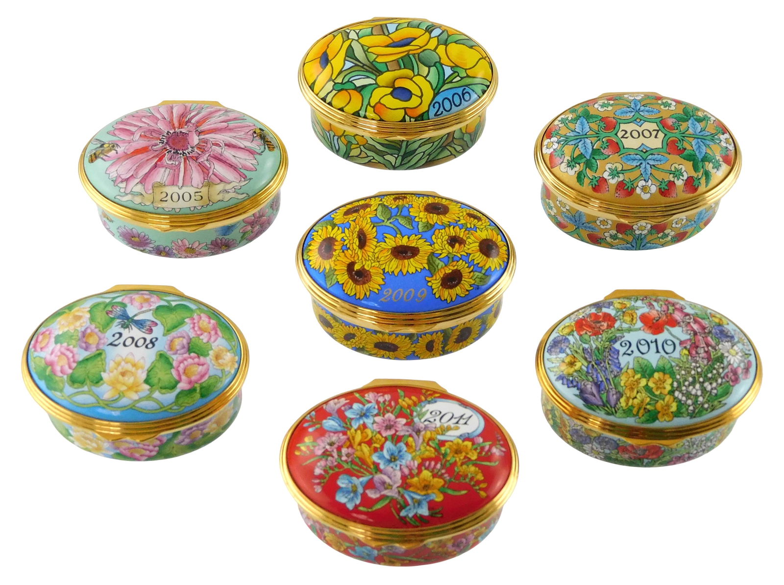 Seven Halcyon Days “A Year to Remember?? enamel trinket boxes, 2005-2011, England, all with (1 of 3)