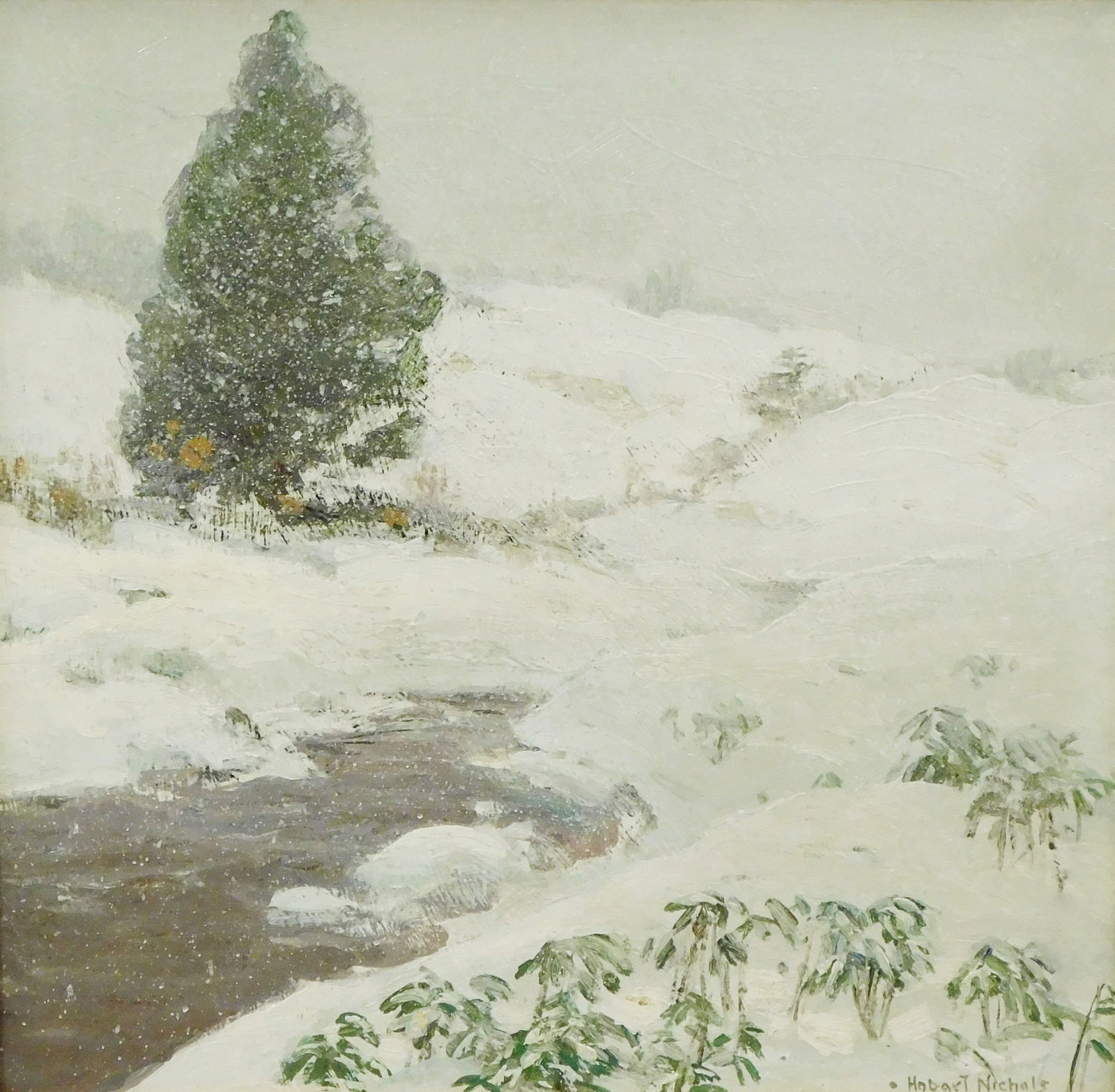 Hobart Nichols (American, 1869-1962), “Snow Storm??, c. 1915, oil on panel, signed lower right, (1 of 6)