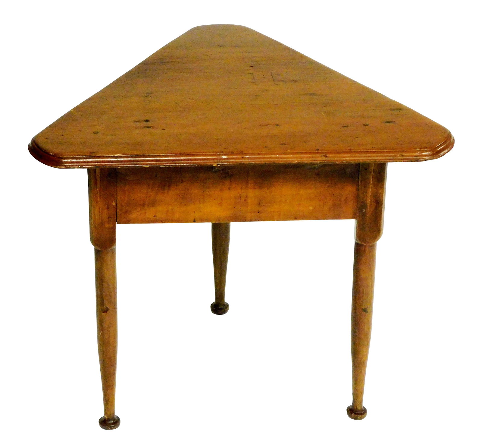 Triangular Table, American, 18th C., maple base, pine top on base of three turned tapered legs (1 of 5)