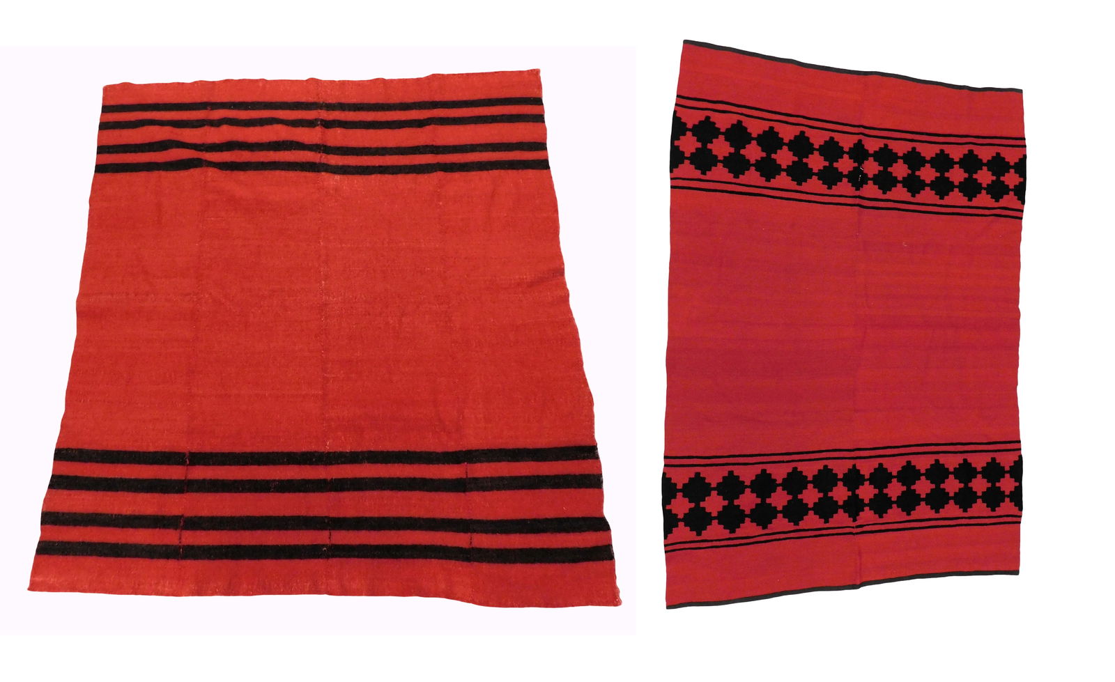 TEXTILES: Two fine red and black heavy wool blankets, 19th-early 20th C., including: red with black (1 of 7)