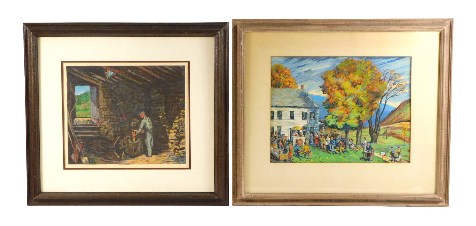 Harry Shokler (American, 1896-1978), two serigraphs including: "Vermont Auction" an outdoor auction (1 of 6)