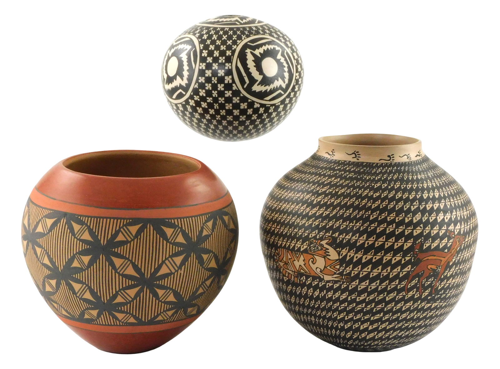 TRIBAL: Three Southwestern ceramic pottery vessels, 20th C., including: Mary R. Toya (Jemez Pueblo, (1 of 6)