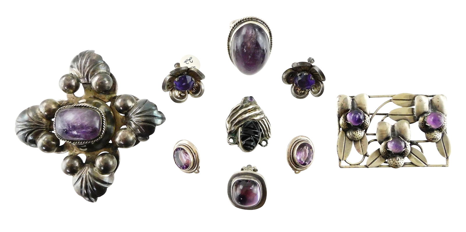 SILVER: Nine pieces of sterling and tested silver jewelry including Mexico/ Taxco, all set with (1 of 5)