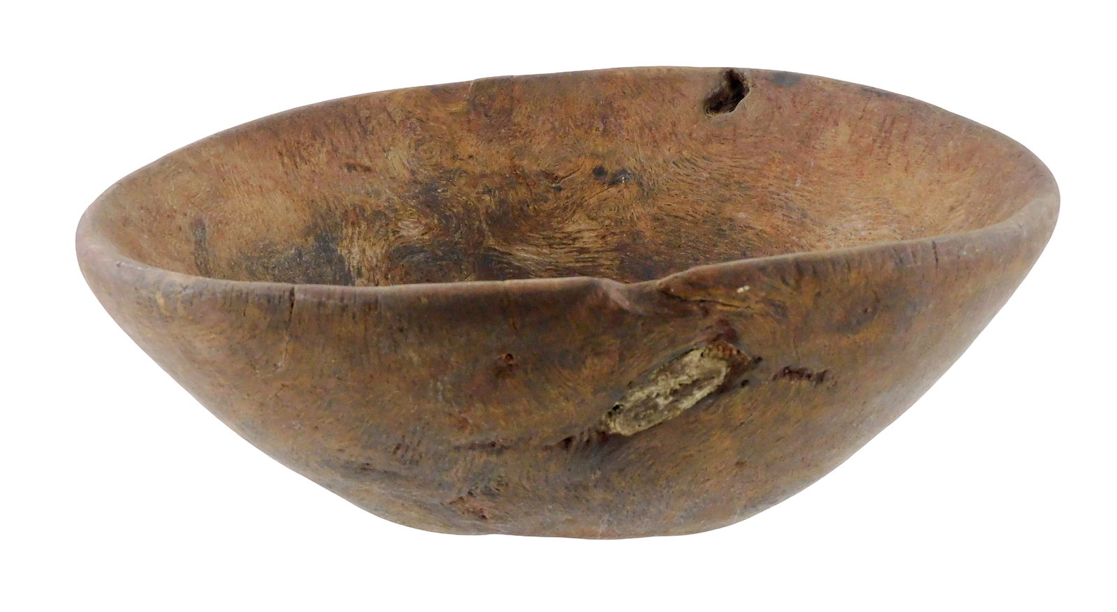 TREENWARE: Early burl bowl, 19th C., New England, likely Native American, slightly asymmetrical hewn (1 of 4)