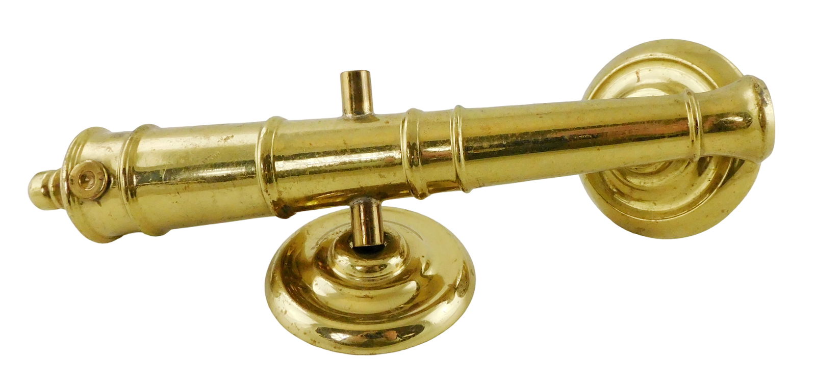 Harvin Co. brass decorative cannon door knocker, Baltimore, c. 1900, makers mark verso, heavy brass (1 of 5)