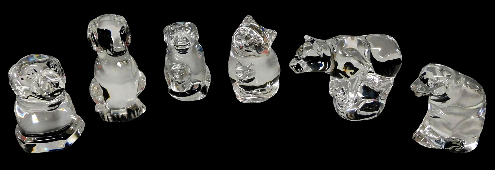 ART GLASS: Six Steuben crystal figure and hand coolers, dog and cat themed, all with signed base, (1 of 5)