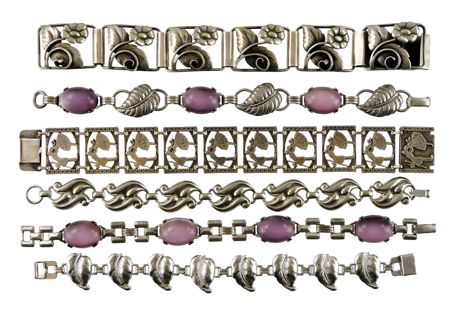 STERLING: Danecraft, JewelArt, etc., six pierced link bracelets, all stamped sterling except one (1 of 5)
