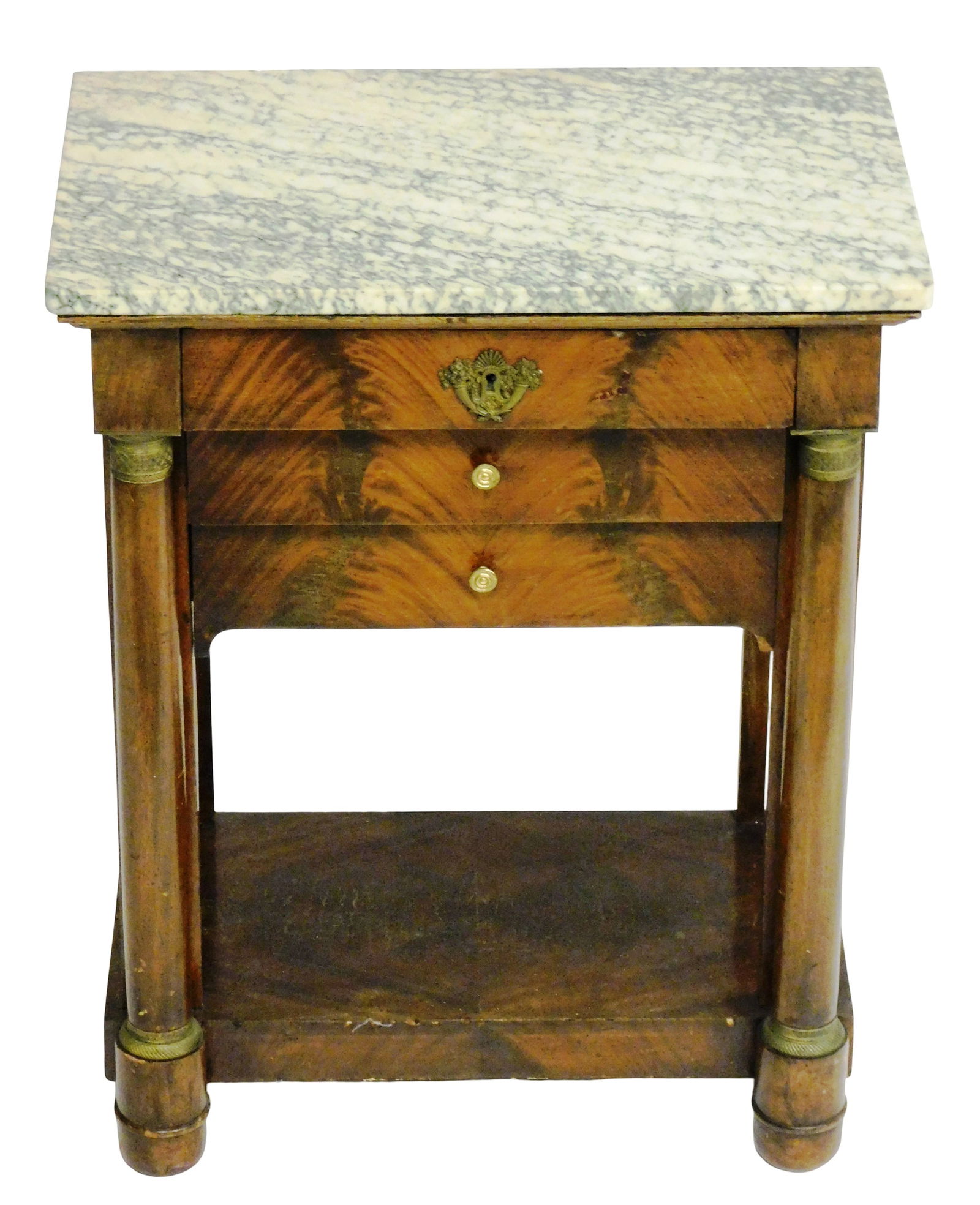Empire style marble top side table, classical form, two stepped drawers over four legs, bottom (1 of 5)