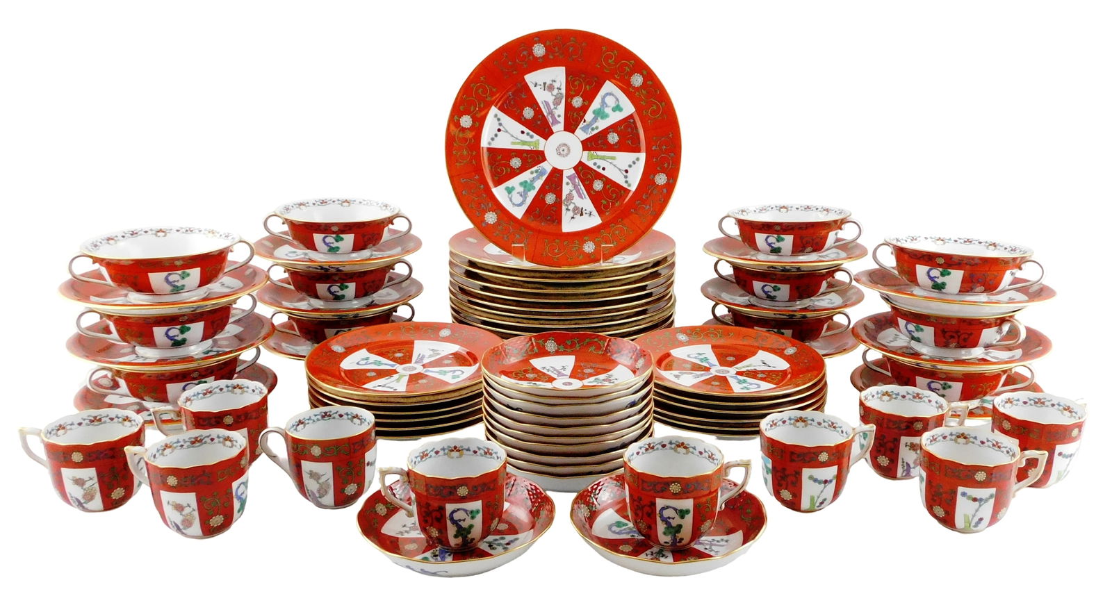 Set of Herend China: Fifty-Eight pieces in "Godollo (Siang Rouge)" Red Dynasty pattern, including (1 of 4)