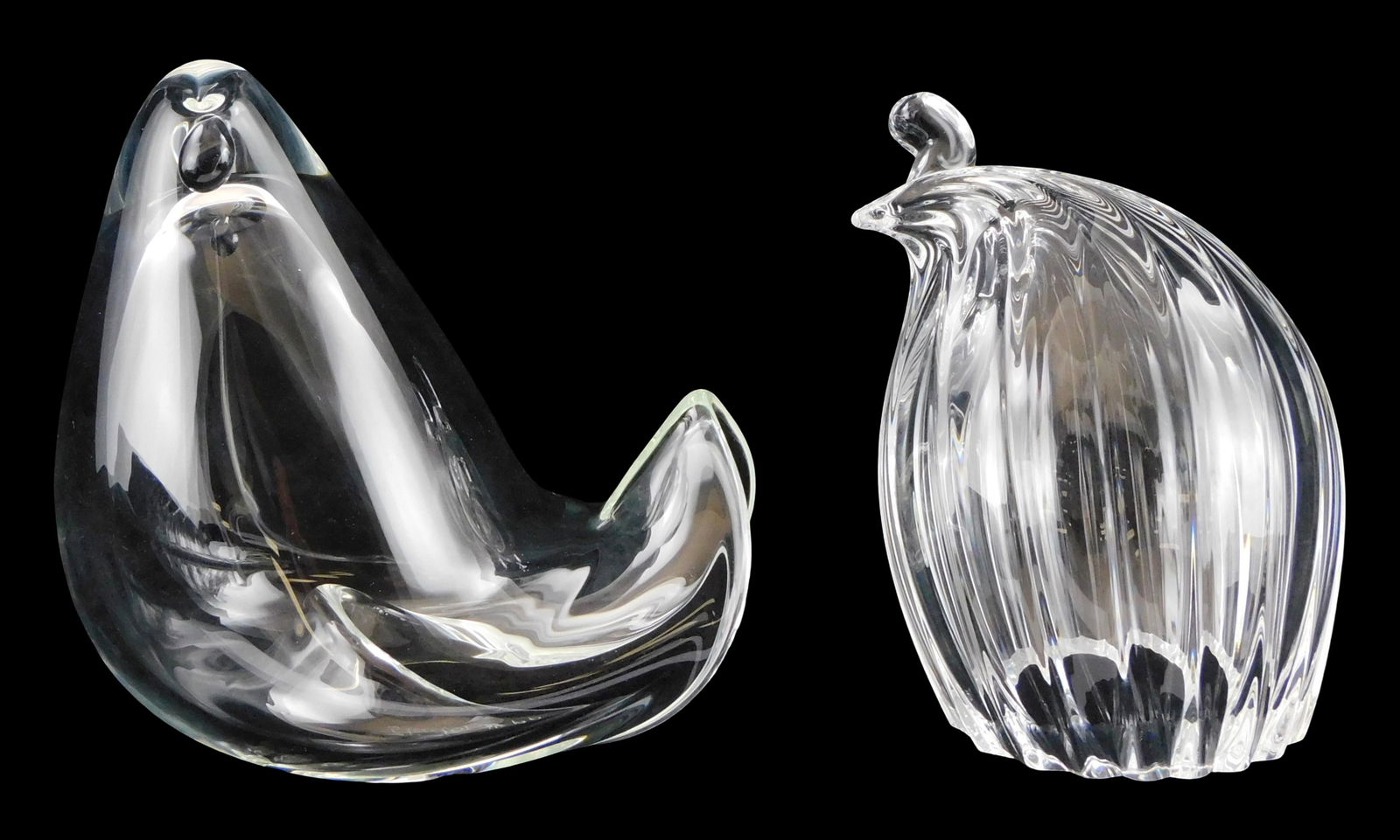 ART GLASS: Two Steuben abstract bird crystal figures, both with signed base, including: “Spring (1 of 4)