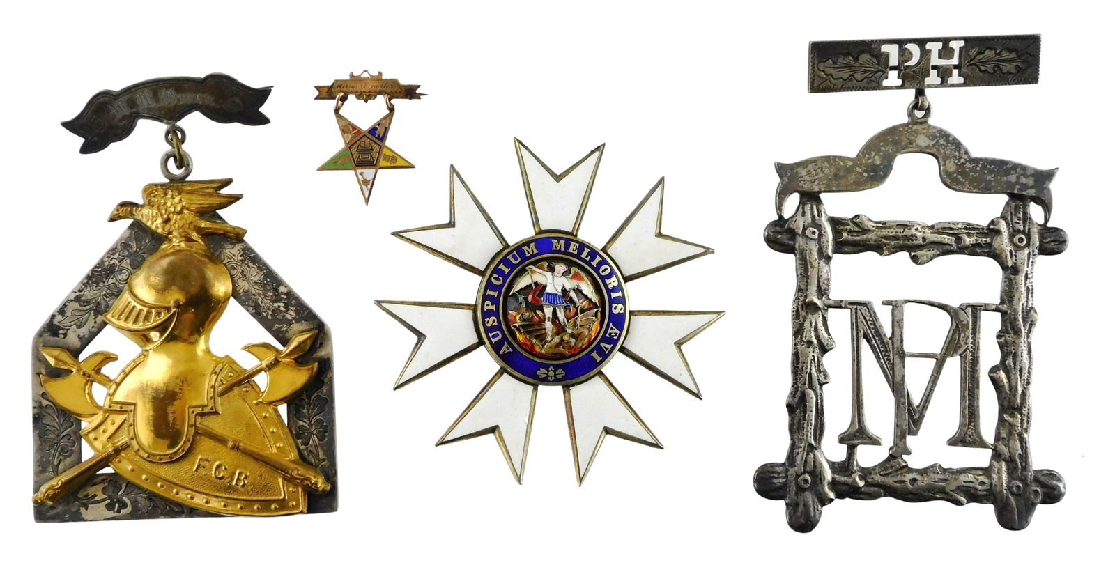 Order of St. Micheal & St. George medal and other fraternal organization pins, 19th-20th C.,: Order of St. Micheal & St. George medal and other fraternal organization pins, 19th-20th C., including: "Most Distinguished Order of St. Micheal & St. George" medal, for distinguished non-military ser
