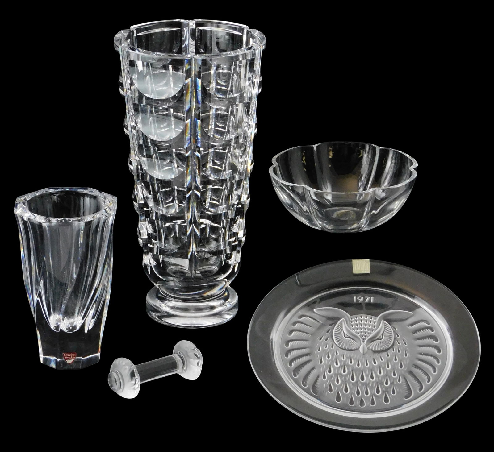 ART GLASS: 20th. C. Continental crystalware, Orrefors, Lalique, and Baccarat, all marked, including: (1 of 4)